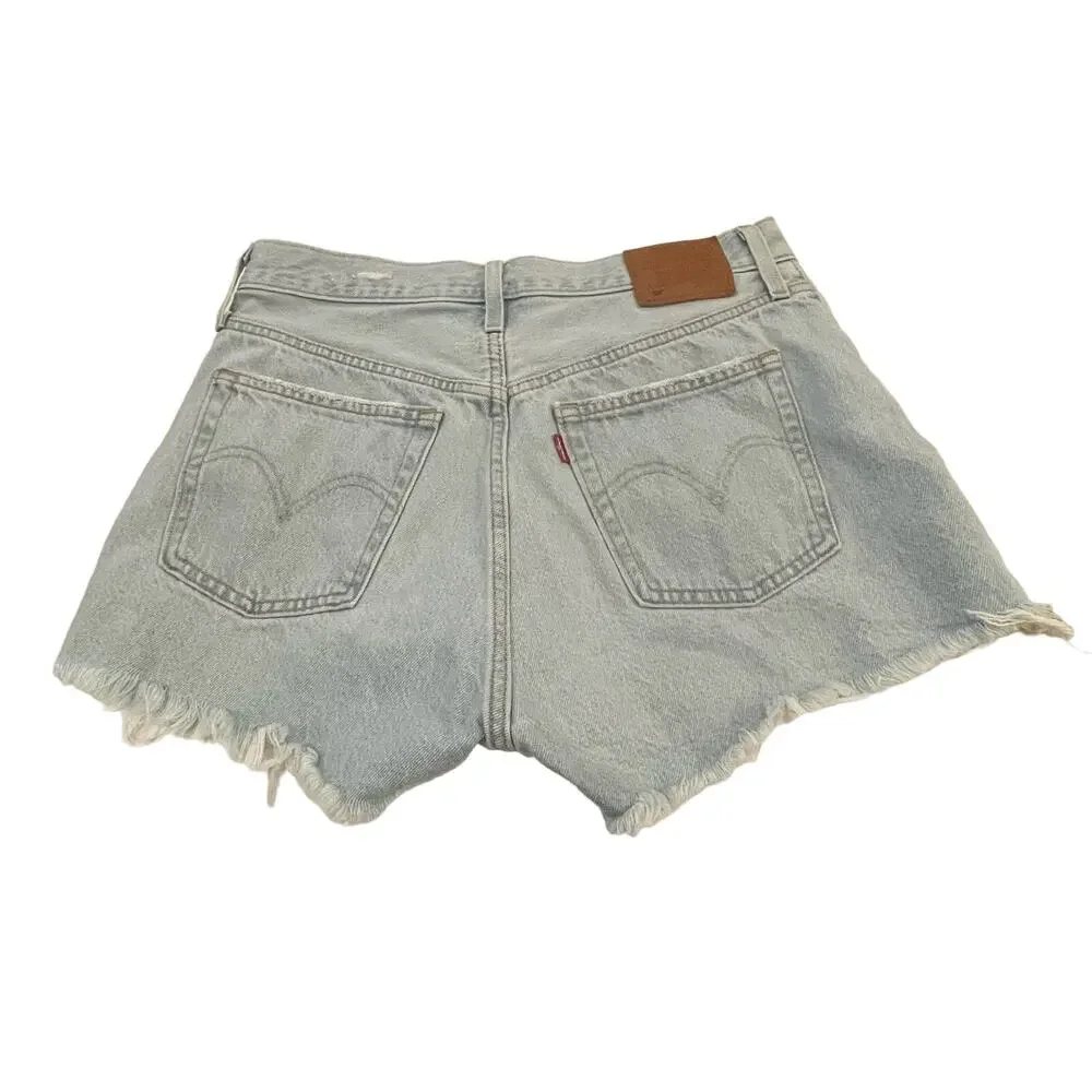 Levis 501 Premium Womens 30 High Rise Distressed Button Fly Light Wash Shorts - Picture 4 of 9